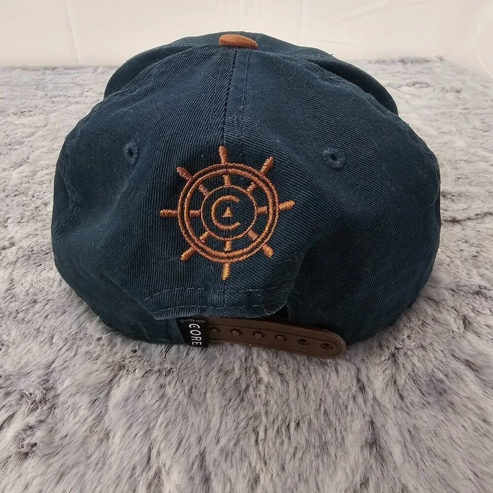 Core Footwear Anchor Snapback Hat Navy Brown Suede Brim Adjustable Cap - Picture 2 of 10